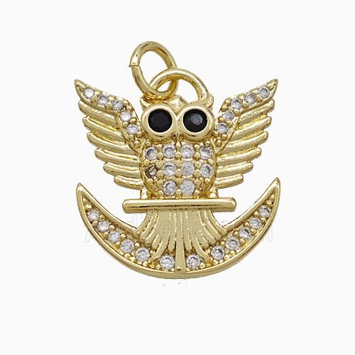 Halloween Owl Charms Copper Birds Pendant Pave Zirconia Moon Gold Plated