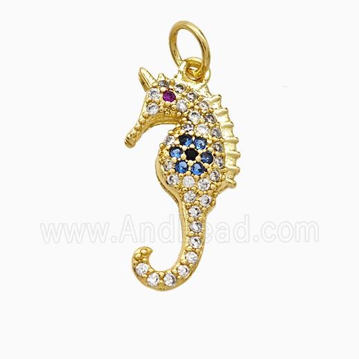 Copper Seahorse Pendant Pave Zirconia Gold Plated