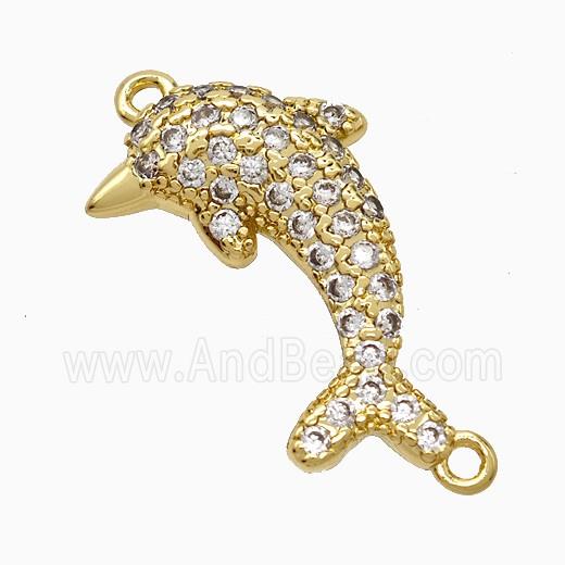 Copper Dolphin Pendant Pave Zirconia 2loops Gold Plated