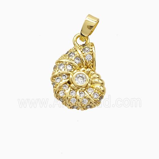 Copper Spiral Shell Pendant Pave Zirconia Gold Plated