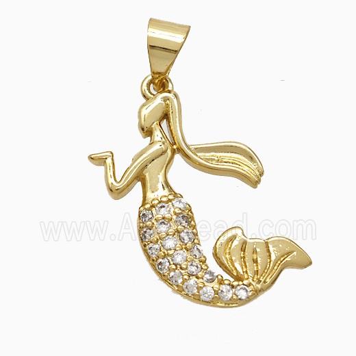 Copper Mermaid Pendant Pave Zirconia Gold Plated