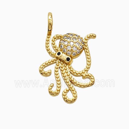Copper Octopus Pendant Pave Zirconia Gold Plated