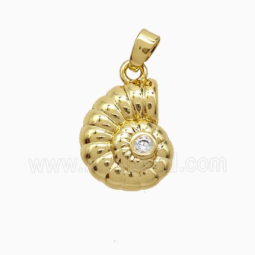 Copper Spiral Shell Pendant Pave Zirconia Gold Plated