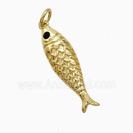 Copper Fish Pendant Pave Zirconia Gold Plated