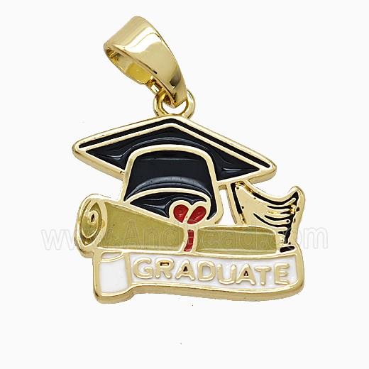 Copper Graduation Cap Pendant Enamel Gold Plated