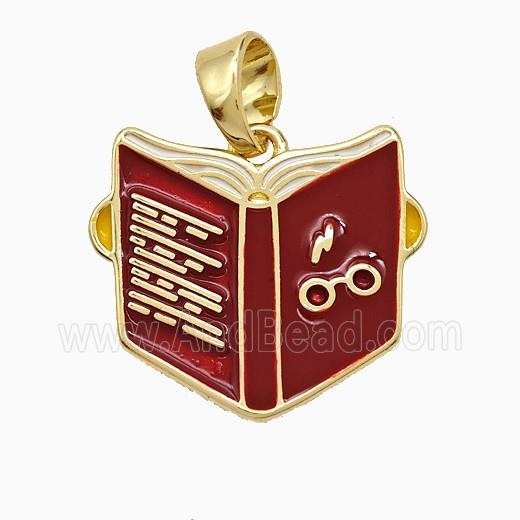 Book Charms Copper Pendant Red Enamel Gold Plated