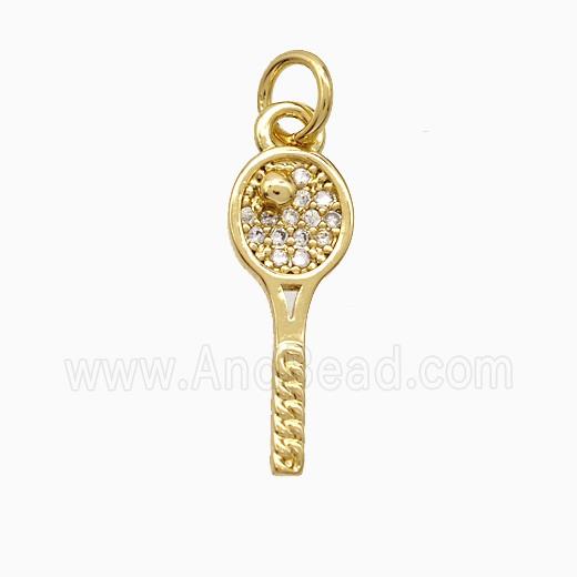 Copper Tennis Racket Pendant Pave Zirconia Sports Gold Plated