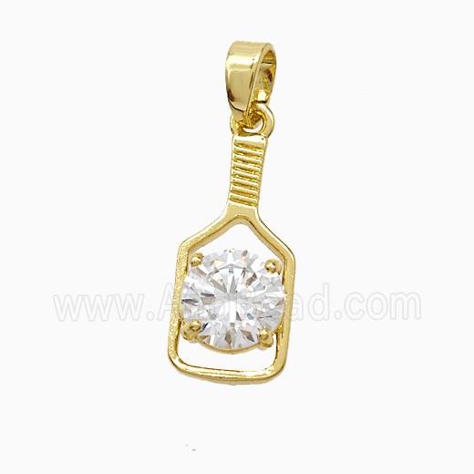 Pickleball Paddle Charms Copper Pendant Pave Zirconia Sports Gold Plated