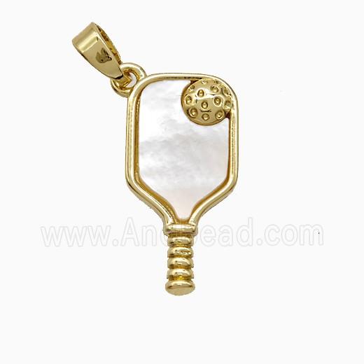 Copper Pickleball Paddle Pendant Pave Shell Sports Gold Plated