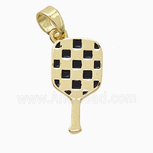 Copper Pickleball Paddle Pendant Black Enamel Sports Gold Plated