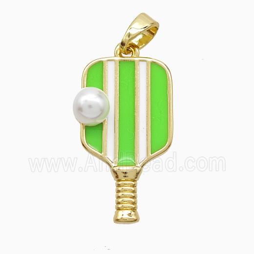 Copper Pickleball Paddle Pendant Pave Resin Green Enamel Sports Gold Plated