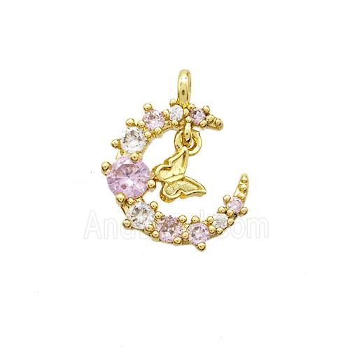 Copper Moon Pendant Pave Zirconia Gold Plated