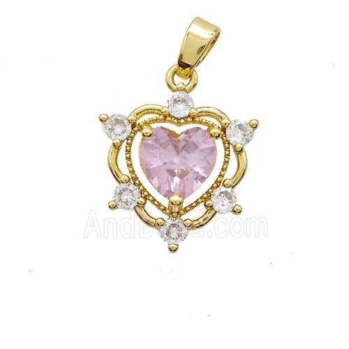 Copper Heart Pendant Pave Crystal Glass Gold Plated