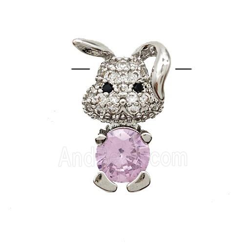 Copper Rabbit Pendant Pave Zirconia Crystal Glass Platinum Plated