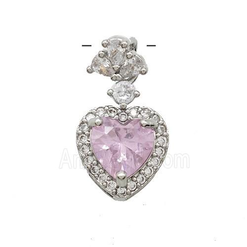 Copper Heart Pendant Pave Zirconia Crystal Glass Platinum Plated