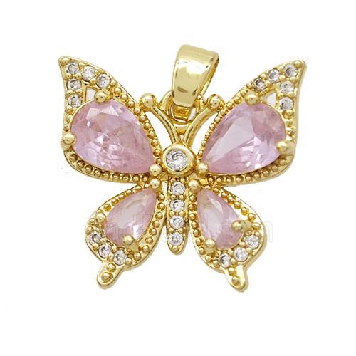 Copper Butterfly Pendant Pvae Zirconia Pink Crystal Glass Gold Plated