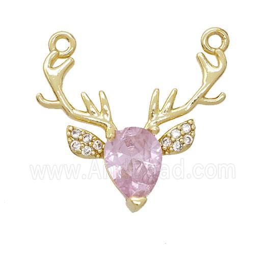 Copper Deer Pendant Pvae Zirconia Pink Crystal Glass Gold Plated