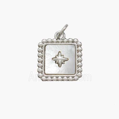 Copper Square Pendant Pave Shell Northstar Platinum Plated