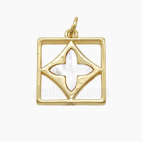 Copper Square Pendant Pave Shell Cross Gold Plated