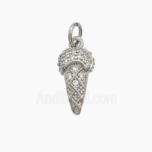 Copper Ice Cream Pendant Pave Zirconia Platinum Plated