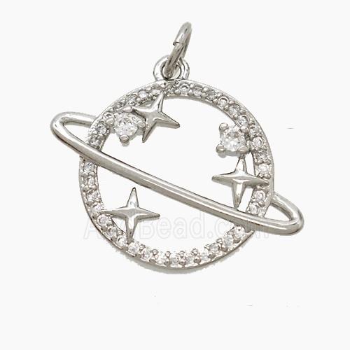 Copper Planet Pendant Pave Zirconia Platinum Plated