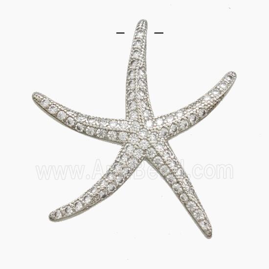 Copper Starfish Pendant Pave Zirconia Platinum Plated