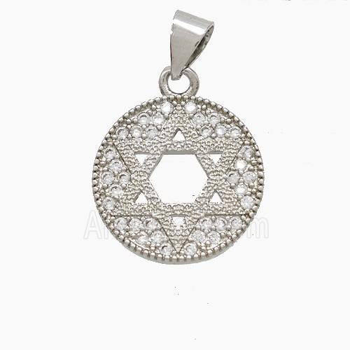 Copper DavidStar Pendant Pave Zirconia Platinum Plated