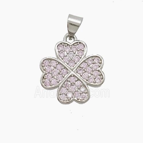 Copper Clover Pendant Pave Zirconia Platinum Plated