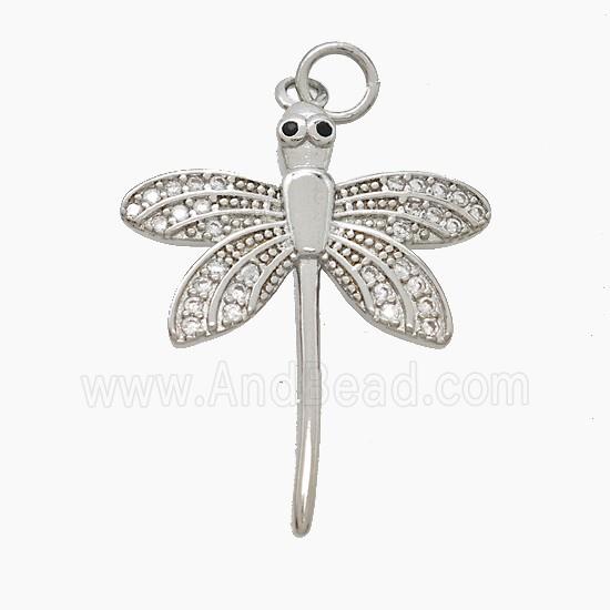 Copper Dragonfly Pendant Pave Zirconia Platinum Plated