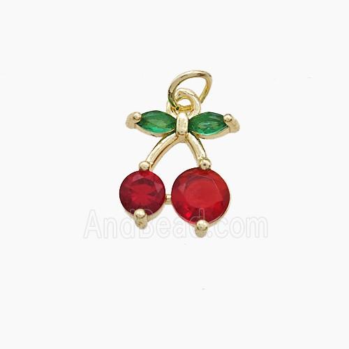 Copper Cherry Pendant Pave Crystal Glass Gold Plated