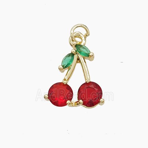 Copper Cherry Pendant Pave Crystal Glass Gold Plated