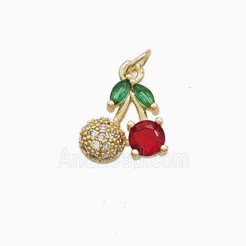 Copper Cherry Pendant Pave Crystal Glass Gold Plated