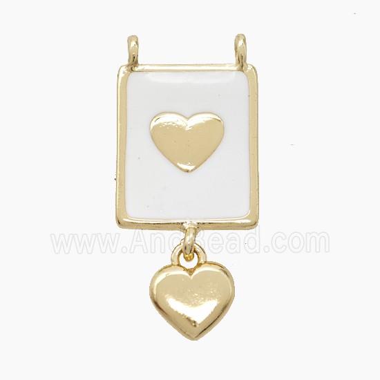 Copper Heart Pendant White Enamel 2loops Gold Plated
