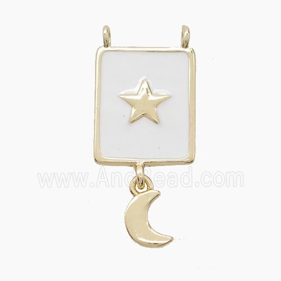 Copper Star Moon Pendant White Enamel 2loops Gold Plated