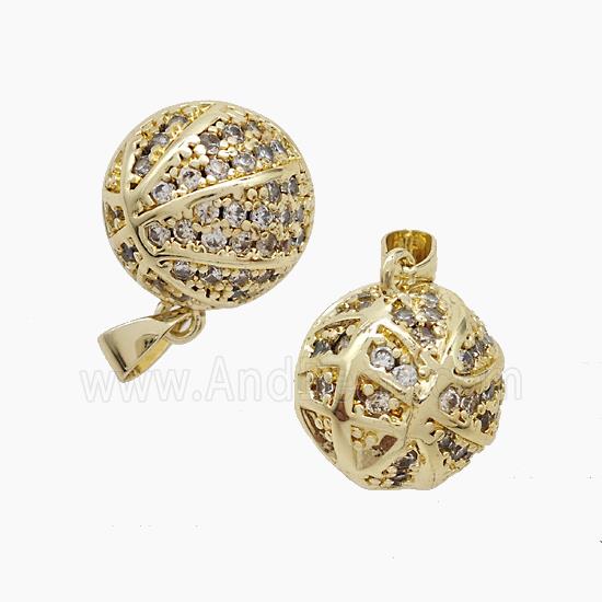 Copper Basketball Pendant Pave Zirconia Sports Gold Plated