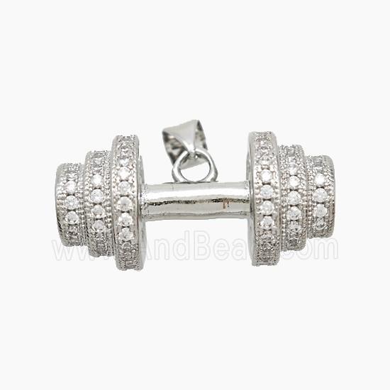 Copper Barbell Pendant Pave Zirconia Sports Platinum Plated