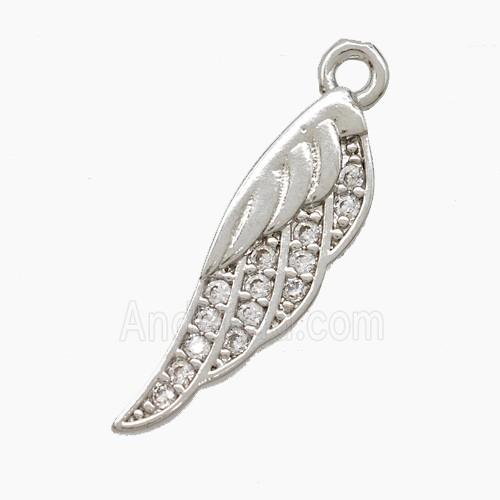 Copper Angel Wings Pendant Pave Zirconia Platinum Plated