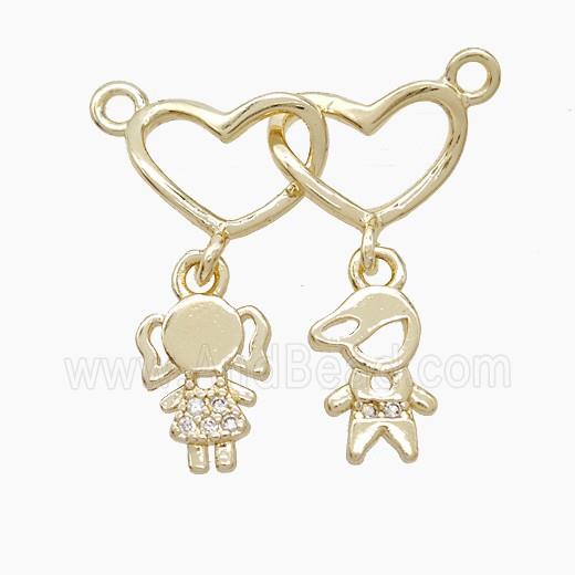Copper Heart Kids Pendant Pave Zirconia 2loops Gold Plated
