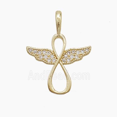 Copper Infinity Angel Wings Pendant Pave Zirconia Gold Plated