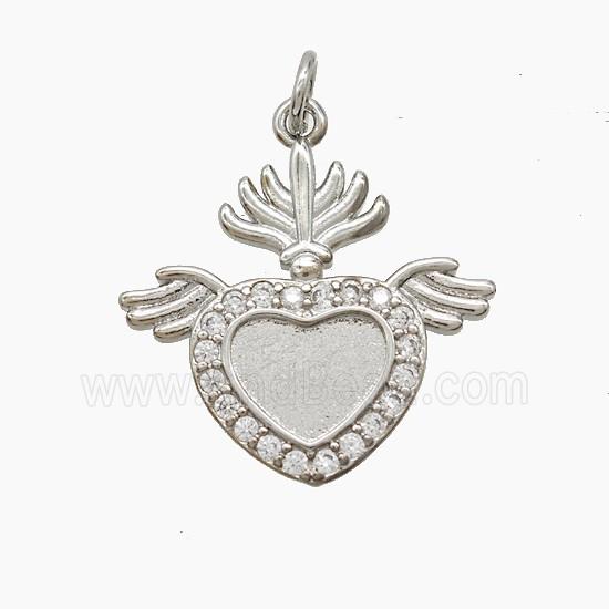 Copper Heart Angel Wings Pave Zirconia Platinum Plated