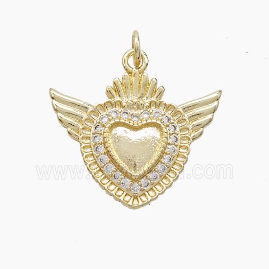 Copper Heart Angel Wings Pave Zirconia Gold Plated