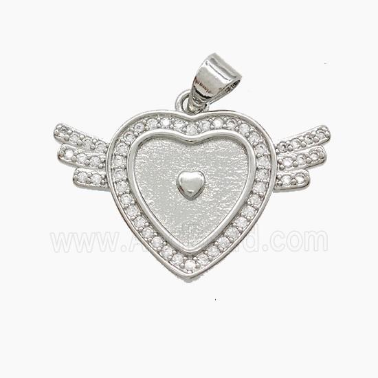 Copper Heart Angel Wings Pave Zirconia Platinum Plated