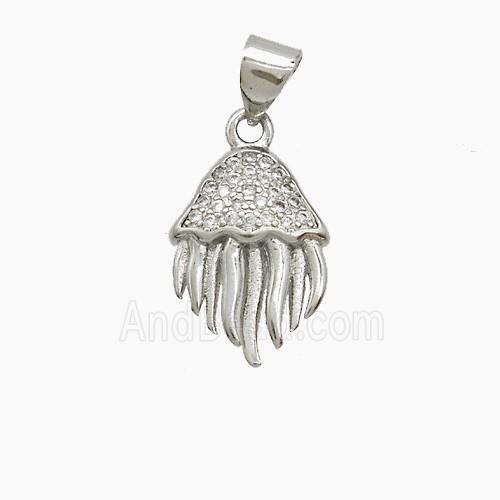 Copper Jellyfish Pendant Pave Zirconia Platinum Plated