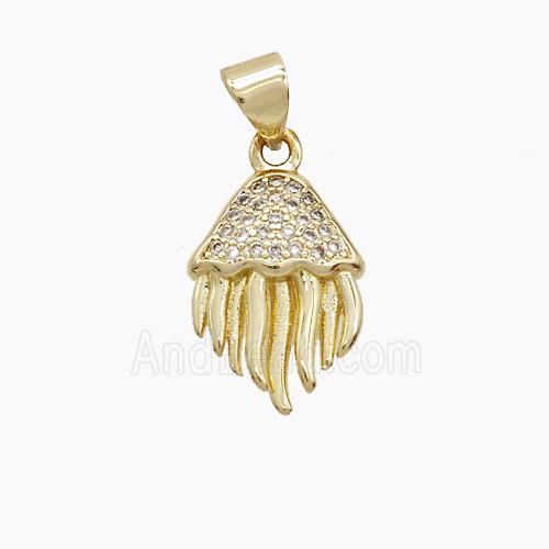 Copper Jellyfish Pendant Pave Zirconia Gold Plated