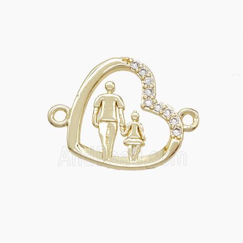 Copper Heart Pendant Pave Zirconia Father and Daughter 2loops Gold Plated