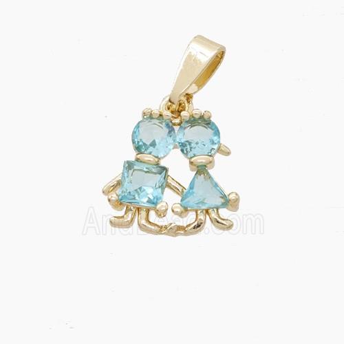 Copper Kids Pendant Pave Crystal Glass Gold Plated