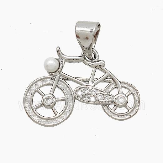 Copper Bicycle Pendant Pave Zirconia Resin Platinum Plated