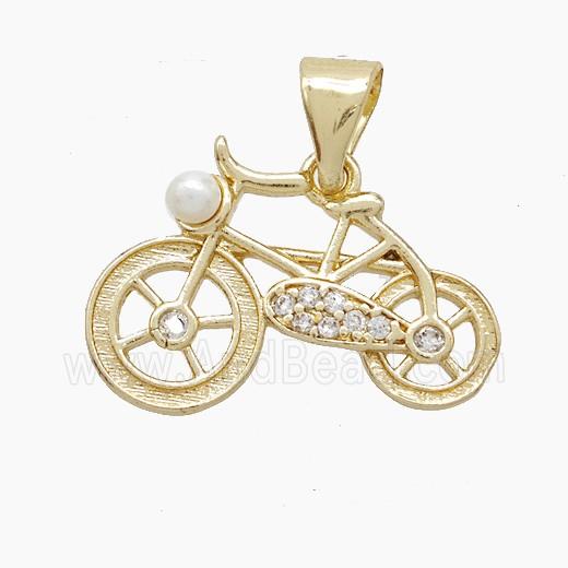 Copper Bicycle Pendant Pave Zirconia Resin Gold Plated