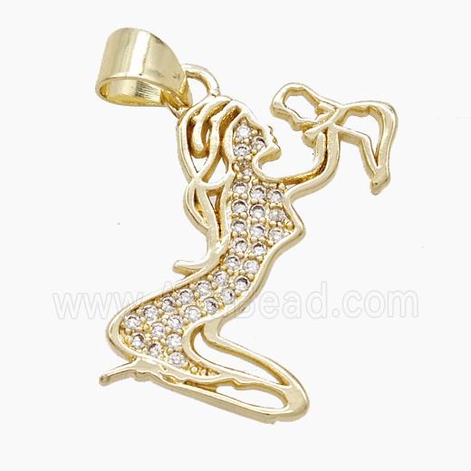 Copper Mother And Baby Pendant Pave Zirconia Gold Plated