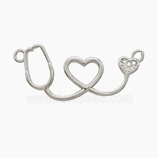 Copper Stethoscope Pendant Pave Zirconia 2loops Platinum Plated